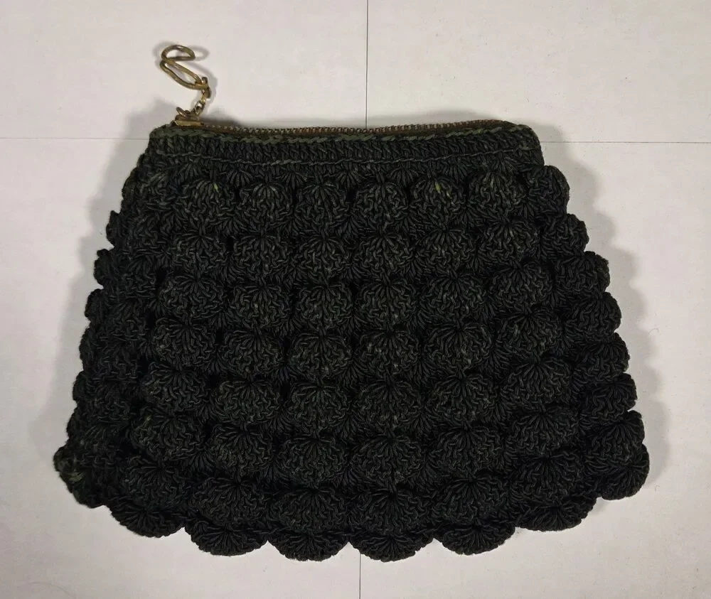 Antique 1920s‎ Crocheted Coin Purse Art Deco Scalloped Evening Bag w/ Zipper